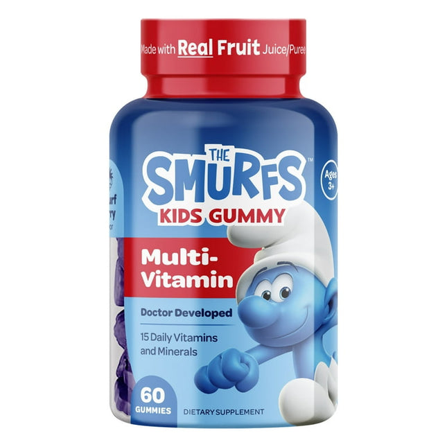The Smurfs Kids Multivitamin Gummies with 15 Daily Vitamins and Minerals for Growth & Development | Made with Real Fruit in a Smurf Berry | Delicious, Doctor Developed & Non-GMO Formula | 60 Gummies