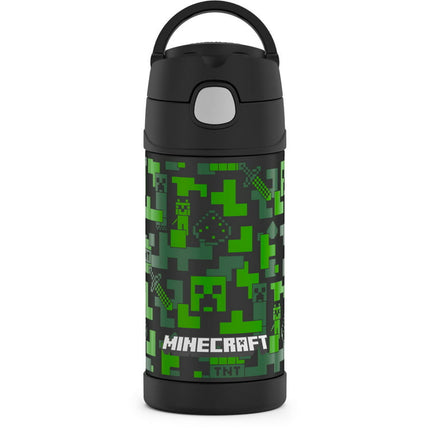 Thermos Kids Stainless Steel Vacuum Insulated Funtainer Straw Bottle, Minecraft, 12 fl oz