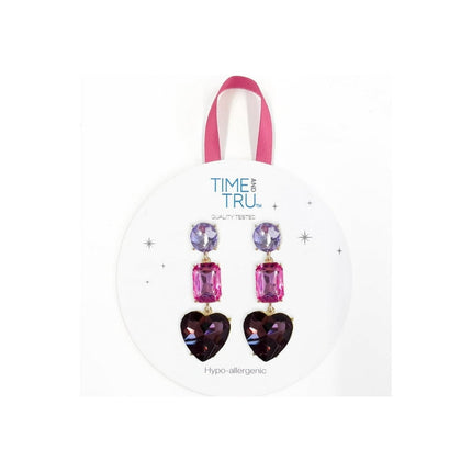 Time and Tru Adult Ladies Purple Pink Wine Stone Heart Drop Earring, 1 pack, Single Pair Earring