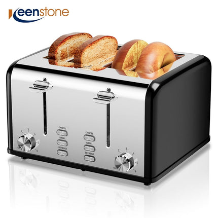 Toaster 4 Slice Toaster Keenstone Stainless Steel Retro Toasters, Bagel, Defrost, Reheat, Cancel Function 6 Shade Settings Removable Crumb Tray Auto Pop-Up, Kitchen Appliances, Apartment Essentials