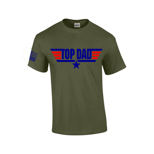 Top Dad Mens USA Patriotic Short Sleeve Men's Fathers Day T-shirt Graphic Tee-Military-small
