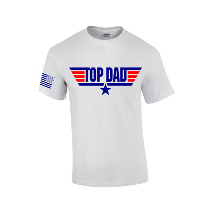 Top Dad Mens USA Patriotic Short Sleeve Men's Fathers Day T-shirt Graphic Tee-White-large