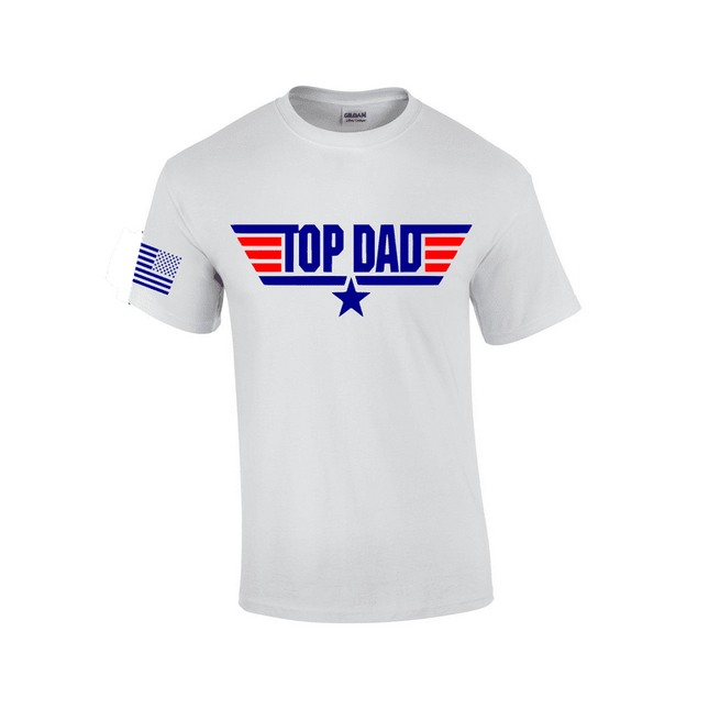 Top Dad Mens USA Patriotic Short Sleeve Men's Fathers Day T-shirt Graphic Tee-White-large