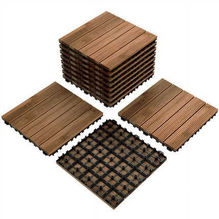 Topeakmart 12x12″Wood Deck Tiles Strip Pattern Set of 11, Brown