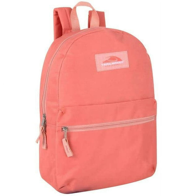Trailmaker Classic Traditional 17 Inch Unisex Backpacks with Adjustable Padded Shoulder Straps - Light Pink