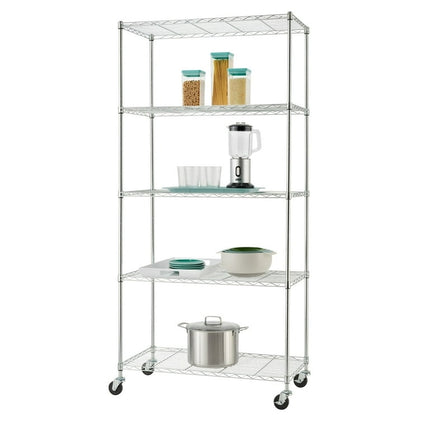 Trinity Basics 5-Tier 36"x18" Wire Shelving Unit with Wheels, Chrome NSF