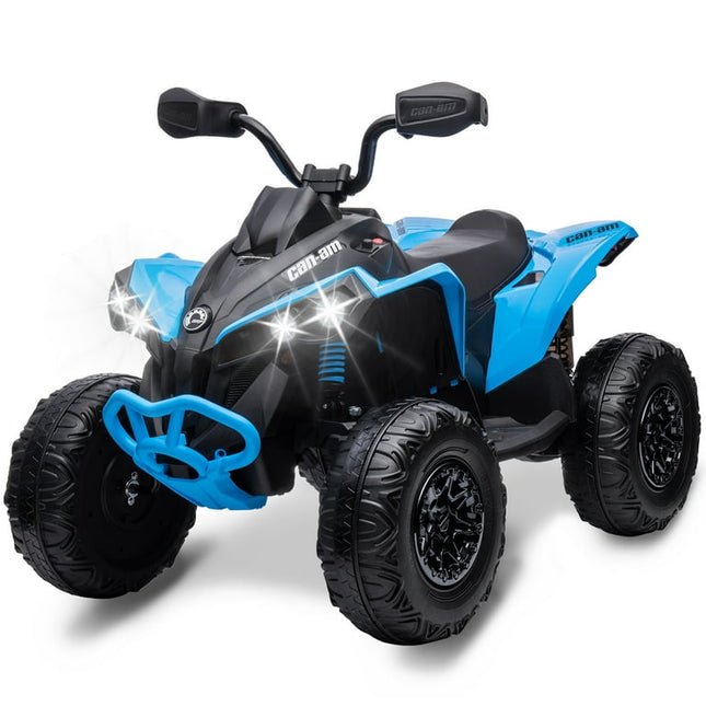 Tuekys Kids ATV, 12V Ride on Car Bombardier Licensed BRP Can-am 4 Wheeler Quad Electric Vehicle, w/LED Lights, Full Metal Suspensions, Bluetooth, Music, USB, Treaded Tires, Blue