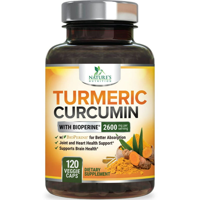 Turmeric Curcumin with BioPerine 95% Standardized Curcuminoids 2600mg - Black Pepper for Max Absorption, Natural Joint Support, Nature's Tumeric Extract, Herbal Supplement, Non-GMO - 120 Capsules