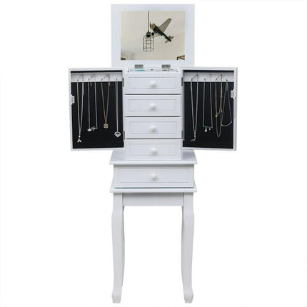 UBesGoo 5-Drawer Jewelry Chest Cabinet Storage Organizer Armoire Box Stand Wood Mirror, White