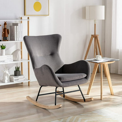 Ucloveria Small Rocking Accent Chair, Uplostered Glider Rocker Armchair for Baby Nursery, Comfy Side Chair for Living Room, Bedroom (Dark Grey+Velvet)