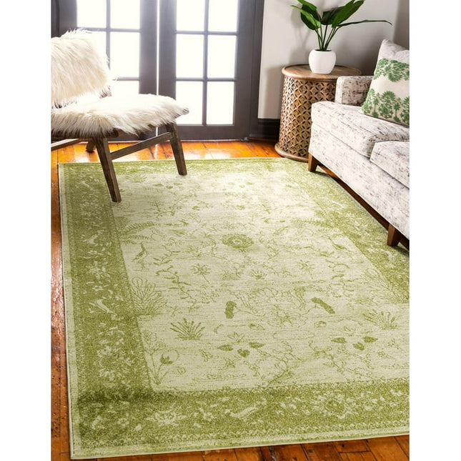Unique Loom Floral La Jolla Rug , 7' 1" x 10' 0" ,Light Green