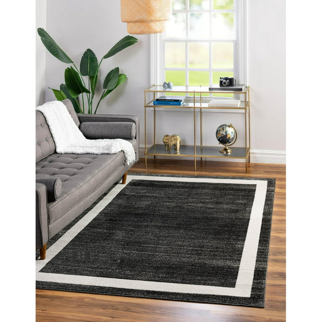 Unique Loom Maria Del Mar Rug Black/Ivory 5' 3" x 8' Rectangle Solid Contemporary Perfect For Living Room Bed Room Dining Room Office