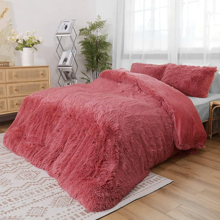 Uttermara King Size Faux FurBedding Comforter Set, 3-piece Plush Sherpa Comforter with 2 Pillowcase for Bed and Couch,104" x 90"inch, Peach Pink