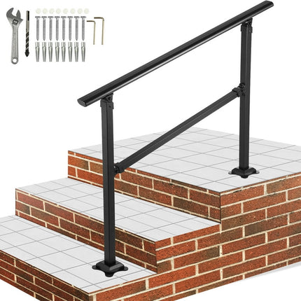 VEVOR 1-3 Steps Outdoor Stair Handrail,  Adjustable from  0 to 50 Degrees Exterior Stair Railing, Transitional Wrought Iron Handrail, Handrails for Concrete Steps with Installation Kit, Matte Black