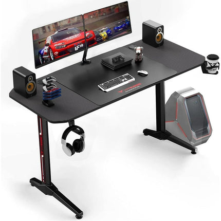 VIT 55 Inch Ergonomic Gaming Desk, T Shaped Office PC Computer Desk with Full Desk Mouse Pad, Gamer Tables Pro with USB Gaming Handle Rack, Stand Cup Holder and Headphone Hook, Black