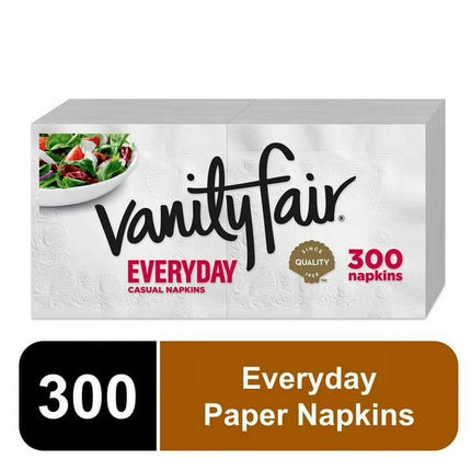 Vanity Fair Everyday Disposable Paper Napkins, White, 300 Count