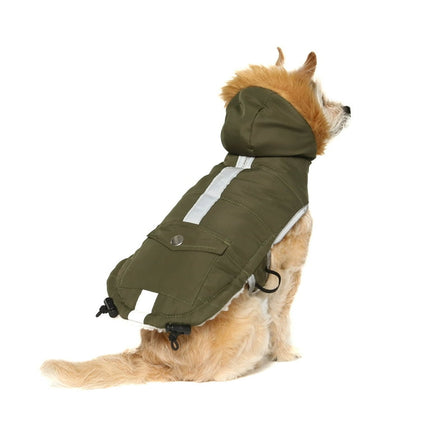 Vibrant Life Dog Clothes: Green Reflective Puffer Jacket with Faux Fur Trimmed Hood, XS