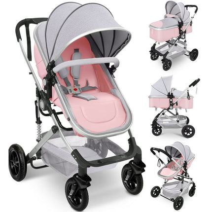 Vomeast Baby Stroller, Foldable Baby Stroller Reversible Bassinet, Travel Stroller for Newborn Baby, Pink