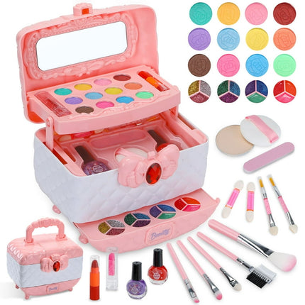 WATTNE Kids Makeup Kit for Girls 42Pcs Washable Real Cosmetic, Safe & Non-Toxic Little Girl Makeup Set, Frozen Makeup Set for 3-12 Year Old Kids Toddler Girl Toys Christmas & Birthday Gift (Soft Pink)