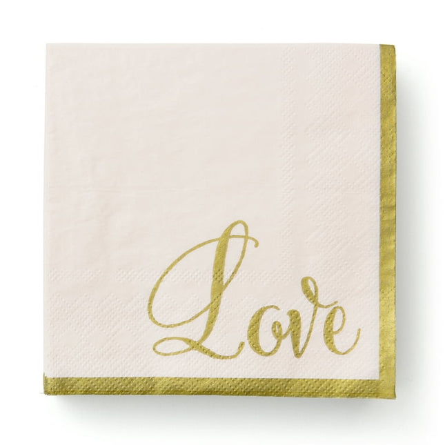 WAY TO CELEBRATE! Love Wedding Cocktail Napkins, 40 Count Blush color with Gold Lettering