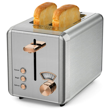 WHALL 2 Slice Toaster - Stainless Steel Toaster with Wide Slot, 6 Shade Settings, Bagel Function, Removable Crumb Tray