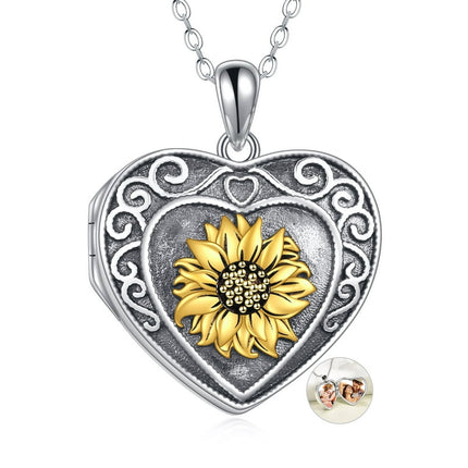 WINNICACA Christmas Gifts Sterling Silver Sunflower Heart Lockets Necklace That Holds Pictures for Women Photo Necklace You Are My Sunshine Jewelry Gifts for Her Girl Daughter Mom Birthday Anniversary