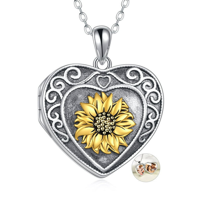 WINNICACA Christmas Gifts Sterling Silver Sunflower Heart Lockets Necklace That Holds Pictures for Women Photo Necklace You Are My Sunshine Jewelry Gifts for Her Girl Daughter Mom Birthday Anniversary