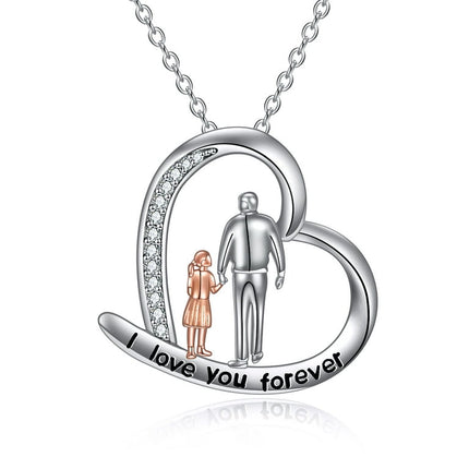 WINNICACA Father Daughter Necklace S925 Sterling Silver Father Daughter Heart Pendant Necklace I Love You Forever Jewelry Gifts for Dad Daughter Grandfather Birthday Anniversary Christmas