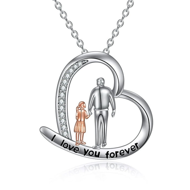 WINNICACA Father Daughter Necklace S925 Sterling Silver Father Daughter Heart Pendant Necklace I Love You Forever Jewelry Gifts for Dad Daughter Grandfather Birthday Anniversary Christmas