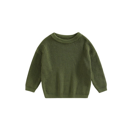 WakeUple Toddler Kids Baby Girls Boys Round Neck Sweaters, Long Sleeve Solid Color Loose Knitted Pullovers 0-5T