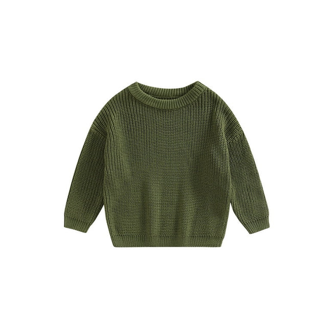 WakeUple Toddler Kids Baby Girls Boys Round Neck Sweaters, Long Sleeve Solid Color Loose Knitted Pullovers 0-5T
