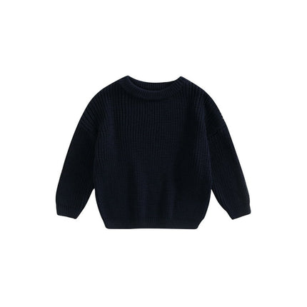 WakeUple Toddler Kids Baby Girls Boys Round Neck Sweaters, Long Sleeve Solid Color Loose Knitted Pullovers 0-5T