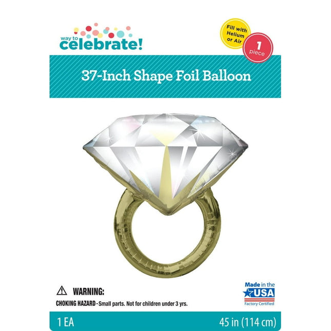 Way to Celebrate 37" Clear Diamond Wedding Ring Foil Balloon