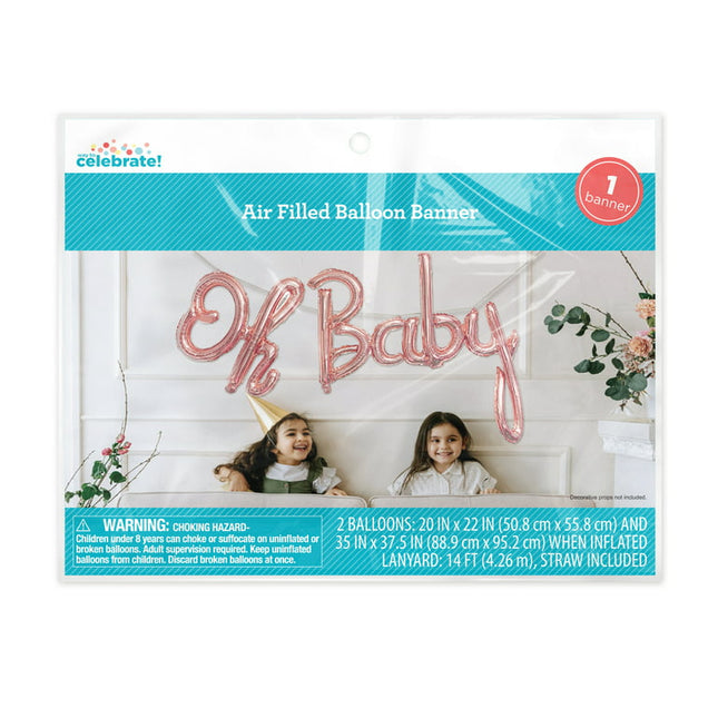 Way to Celebrate! Baby Shower Oh Baby Foil Balloon Banner, Rose Gold