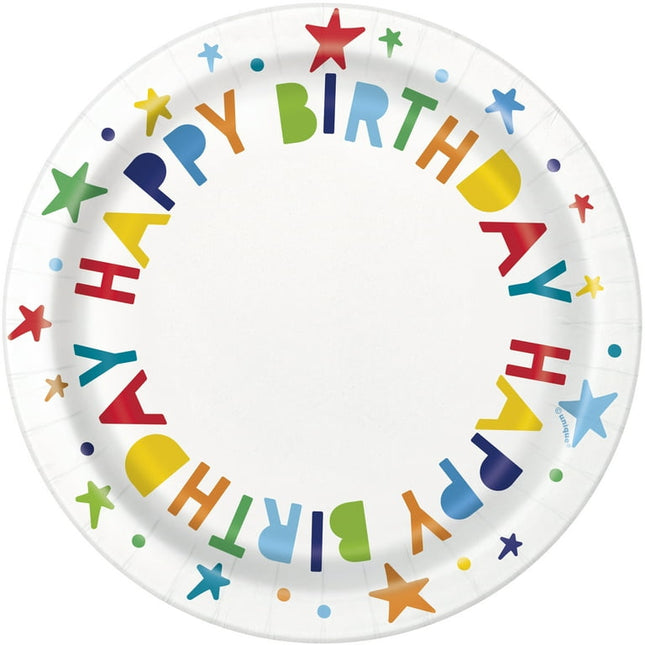 Way to Celebrate! Bright Stars Birthday Multicolor Paper Dessert Plates, 7in, 10ct