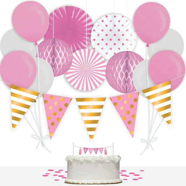 Way to Celebrate Girl Baby Shower 36-Piece Decorations Kit, Pink & Gold