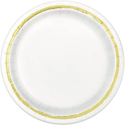 Way to Celebrate! Gold Painted Stripes Paper Dessert Plates, 7in, 10ct