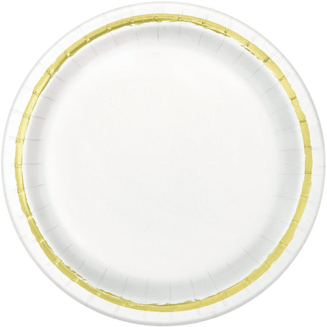 Way to Celebrate! Gold Painted Stripes Paper Dessert Plates, 7in, 10ct