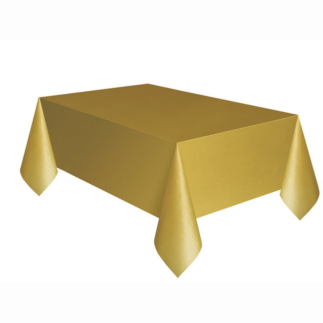 Way to Celebrate! Gold Plastic Party Tablecloth, 108in x 54in