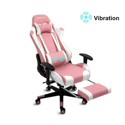 WeGuard Massage Gaming Chair Racing Office Computer Game Chair Swivel Ergonomic Executive PU Leather Chair with Adjustable Headrest and Lumbar and Support Retractable Footrest Pink