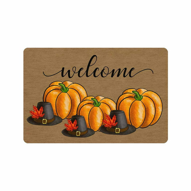 Welcome Autumn Door Mat Seasonal Fall Pumpkin Decorative Doormat Non-Slip Rubber Backed Entryway Rugs for Indoor Outdoor Entrance Floor 24 x 16 Inch 30x 18 Inch