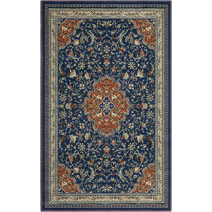 WhizMax Monaco Collection Runner Rug - 8' x 10, Navy Blue & Orange, Boho Chic Medallion Distressed Design, Non-Shedding & Easy Care, Ideal for High Traffic Areas in Living Room, Bedroom