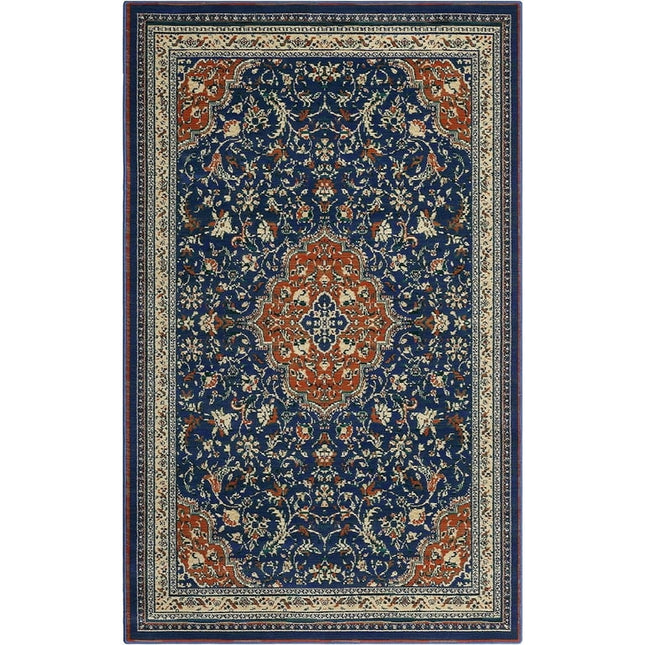 WhizMax Monaco Collection Runner Rug - 8' x 10, Navy Blue & Orange, Boho Chic Medallion Distressed Design, Non-Shedding & Easy Care, Ideal for High Traffic Areas in Living Room, Bedroom