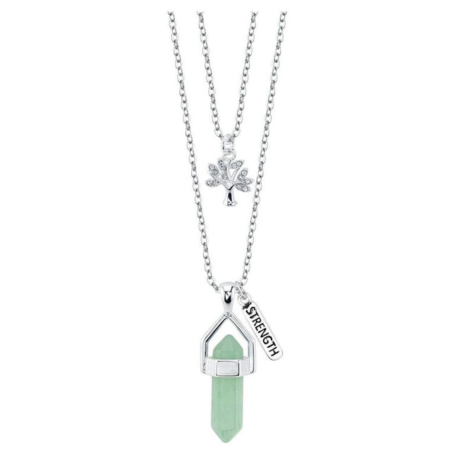 Women's Fine Silver Plated Green Aventurine "Family" Tree Layer Necklace, 16 & 18" + 2" Extender