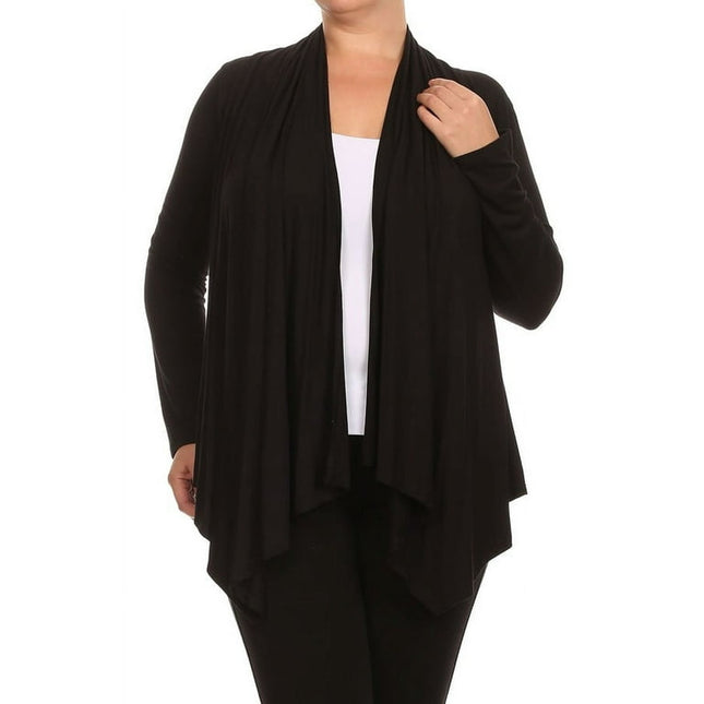 Women's Plus Size Casual Drape Open Front Cardigan Long Sleeve Made in USA