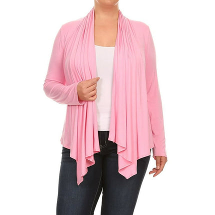 Women's Solid Plus Size Open Front Long Sleeve Lightweight Soft Basic Sweater Cardigan