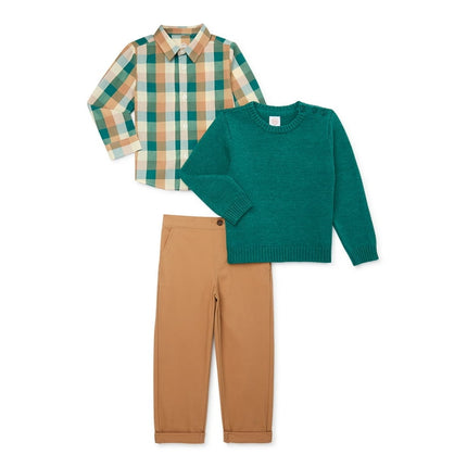 Wonder Nation Toddler Boys Button Down, Pullover and Pants, 3-Piece Dressy Set, Sizes 12M-5T