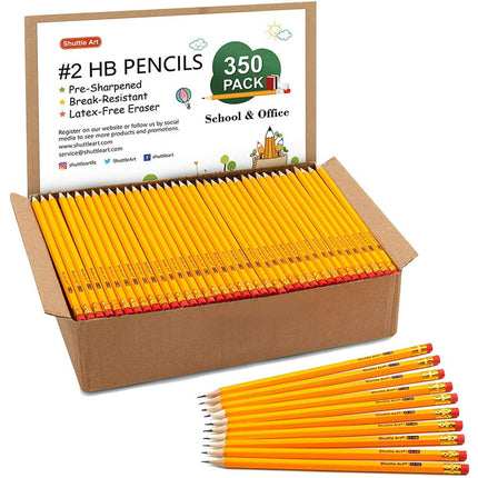 Wood-Cased #2 HB Pencils, Shuttle Art 350 Pack Sharpened Yellow Pencils with Erasers, Bulk Pack Graphite Pencils for School and Teacher Supplies, Writhing, Drawing and Sketching