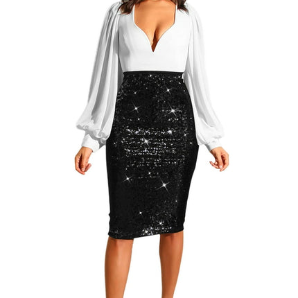 XIUH Women Fashion Sequins Long Skirt Women Wraped High Waist Slim Skirt Black L
