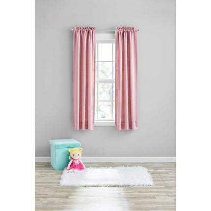 Your Zone Solid Polar Pink Room Darkening Rod Pocket Curtain Panel Pair, 30" x 63"